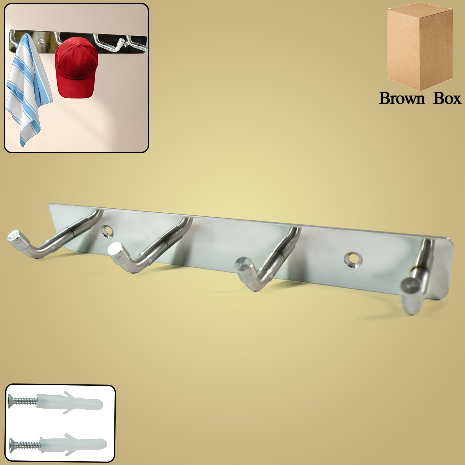 Stainless Steel Wall Mounted Coat 4 Hook Rack (20x3  1 Pc) Stainless Steel Wall Mounted Coat 4 Hook Rack (20x3  1 Pc)
